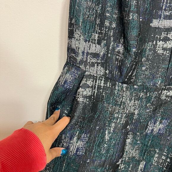 Vince Camuto Plus Size V Neck Cap Sleeve Green Jacquard Dress 16W Women - Picture 4 of 10